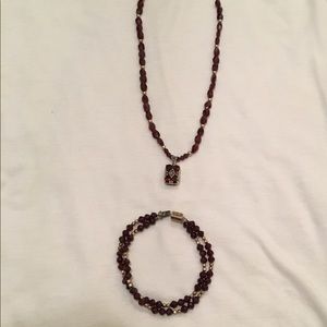 Garnet necklace, pendant, and bracelet